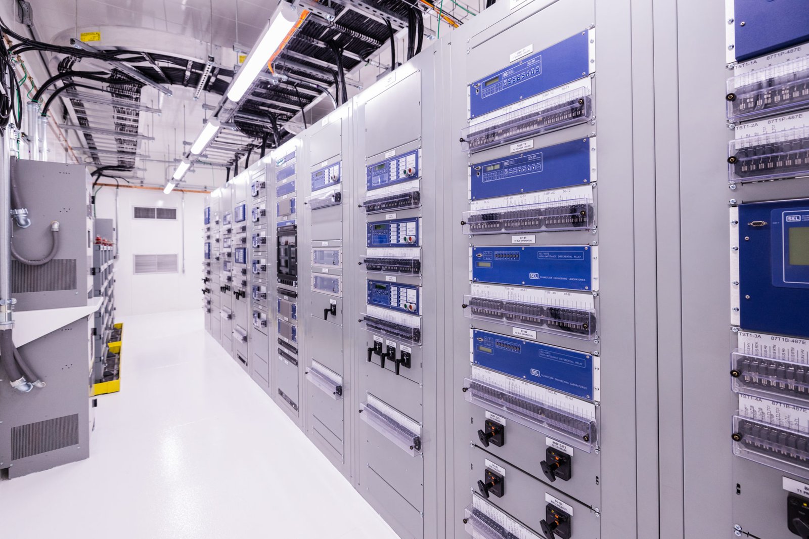 Substation relay room with SEL protection and control equipment